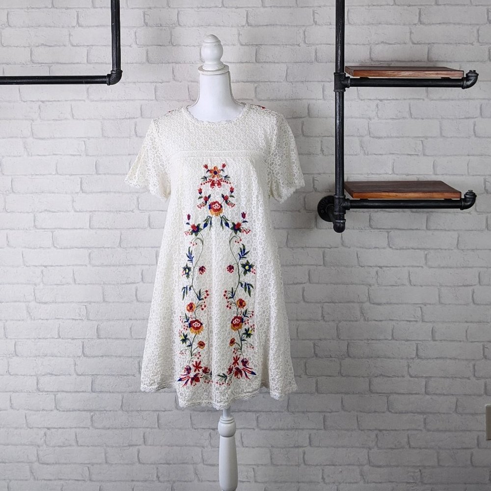 Umgee Boho Chic Embroidered Lace Dress | White